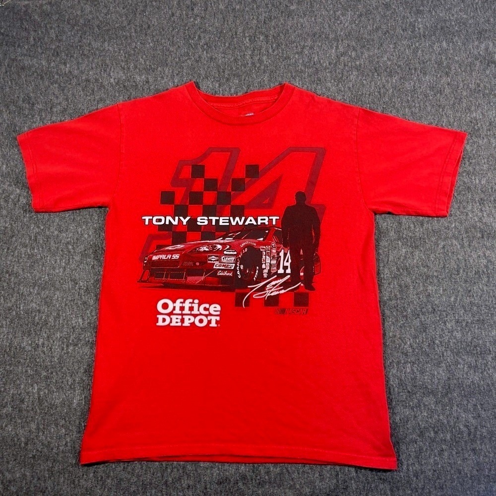 Vtg Tony Stewart‎ NASCAR Racing T Shirt Office Depot #14 Red Medium